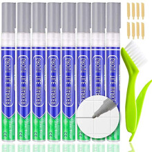 KOOLPUG Grout Pen Grey with Tile Grout Cleaner Brush, 8 pcs Tile Grout, Anti Mould Grout Reviver Pen, Sealant Pen, Grouting Pen for Restoring Bathroom