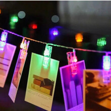 LED Photo Lights Multi Coloured 20 Peg Clip String Light Hanging Christmas Cards Wedding Pictures