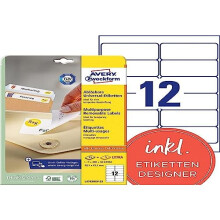 Avery L4743REV-25 Self-Adhesive Removable Labels, 12 Labels Per A4 Sheet, white,99,1 x 42,3 mm