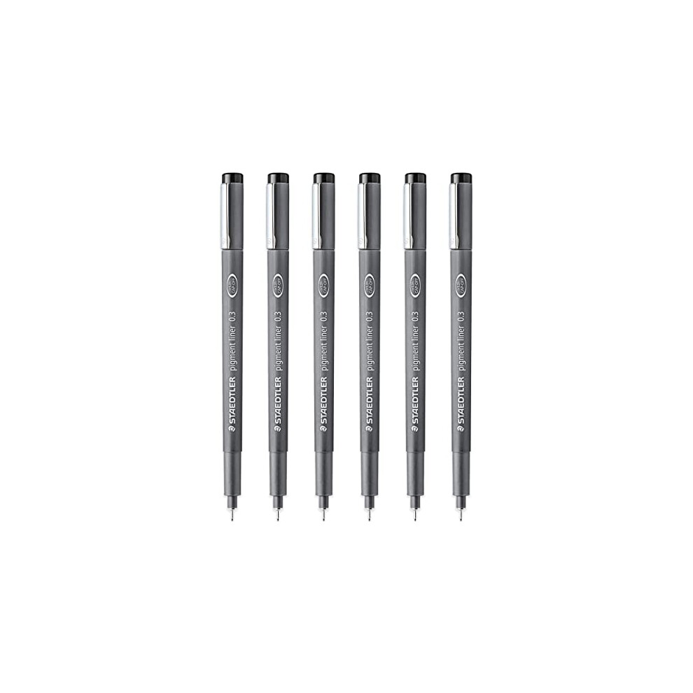 308 03-9 Pigment Liner Fineliner Pen - 0.3mm Nib - Black Ink - Pack of 6