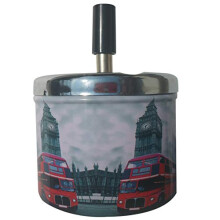 Smokeless Metal Tin Push Down Ashtray for Cigarettes Cigars With Spinning Tray Lid Covered Portable Ash Tray Bucket for Home