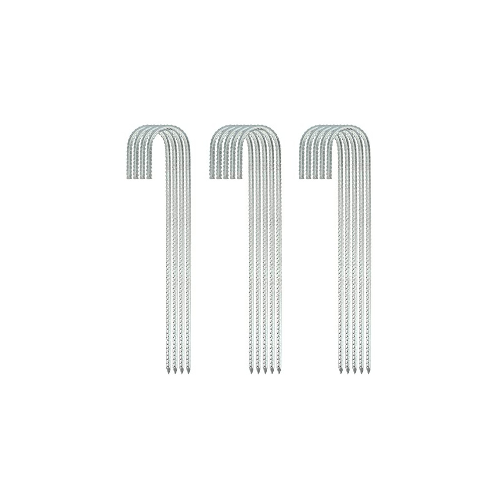 14 Pack 16 Inch Ground Stakes J Hooks, Galvanised Steel Ground Rebar Stakes, Heavy Duty Tent Pegs, J Shape Ground Anchors Garden Stake Pegs for Tents,