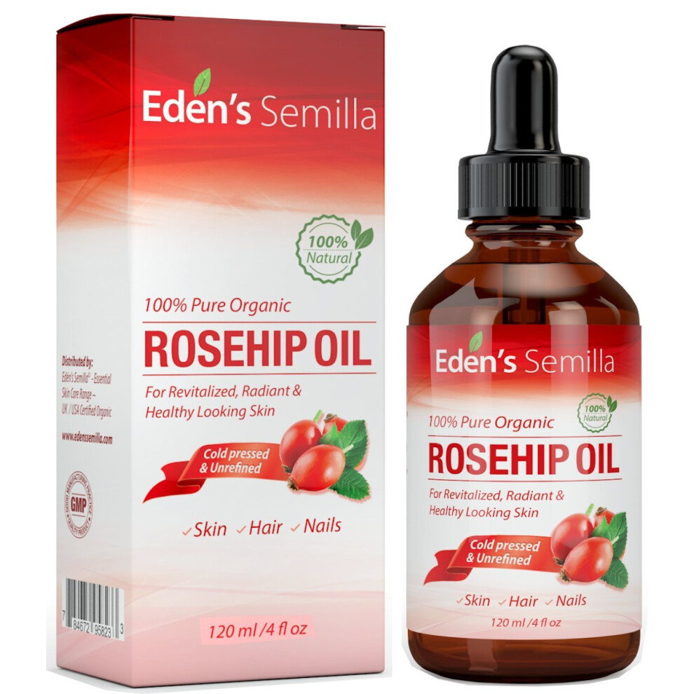 100% Pure Rosehip Oil - 120ml - Certified ORGANIC - Revitalises Skin & Hair - Clinically Proven - Natural / Cold pressed & unrefined - NON Greasy HIGH