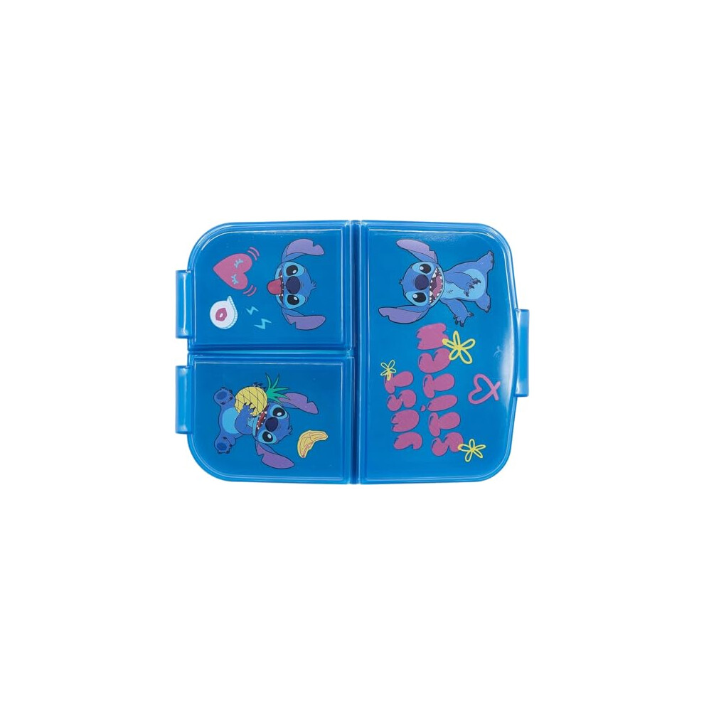 Stitch Lunchbox Kids Character 3 Compartment Sandwich Lunch Box School Re-Usable Plastic