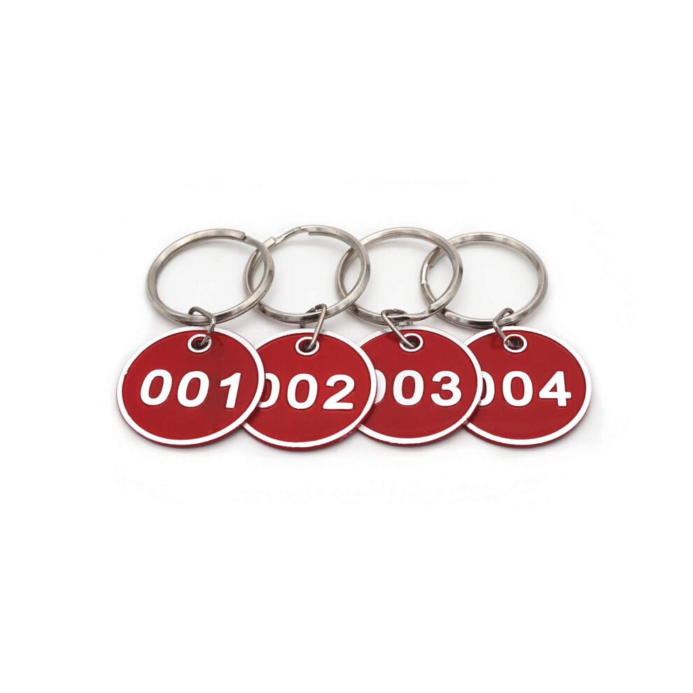 Aluminum Alloy Metal Key Tag Set, Number ID Tags Key Chain, Numbered Key Rings, 50 pieces - Red -51 to 100