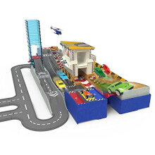 – Auto Shop & Race Track Playset for Kids – Collapsible Playset with Tracks & Toy Cars – 80pc Pretend Play Set – Pocket Series Build-A-City ?