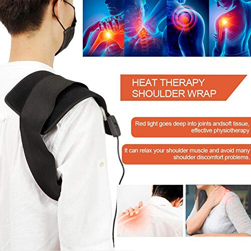Heat Therapy Shoulder Wrap, Adjustable Shoulder Heating Pad Heated Shoulder Brace for Men and