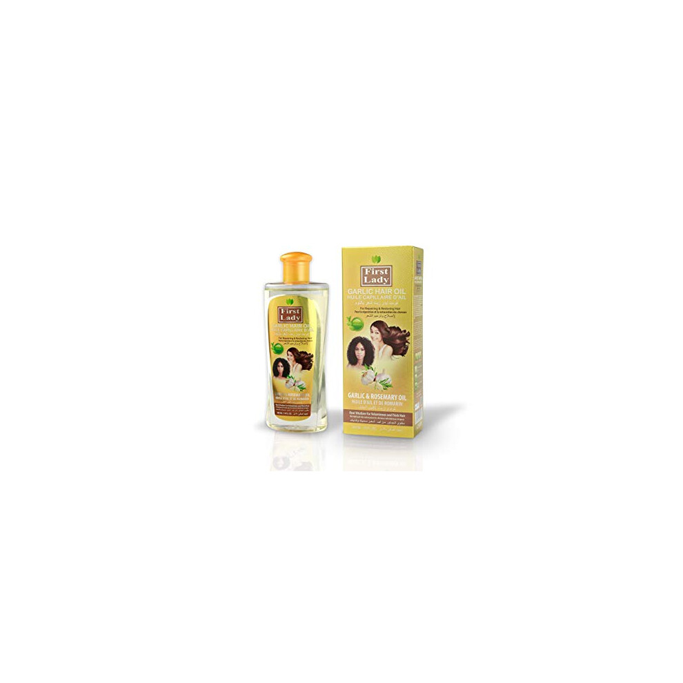 First Lady Herbal (Ayurvedic) Garlic Hair Oil 300Ml Â For Repairing & Restoring Hair Â With Rosemary - For Afro Asian European Hair Types