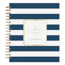 Day Designer for Blue Sky 2024 Daily and Monthly Planner, 8" x 10", Frosted Cover, Wirebound, Navy Stripe (142098-24)