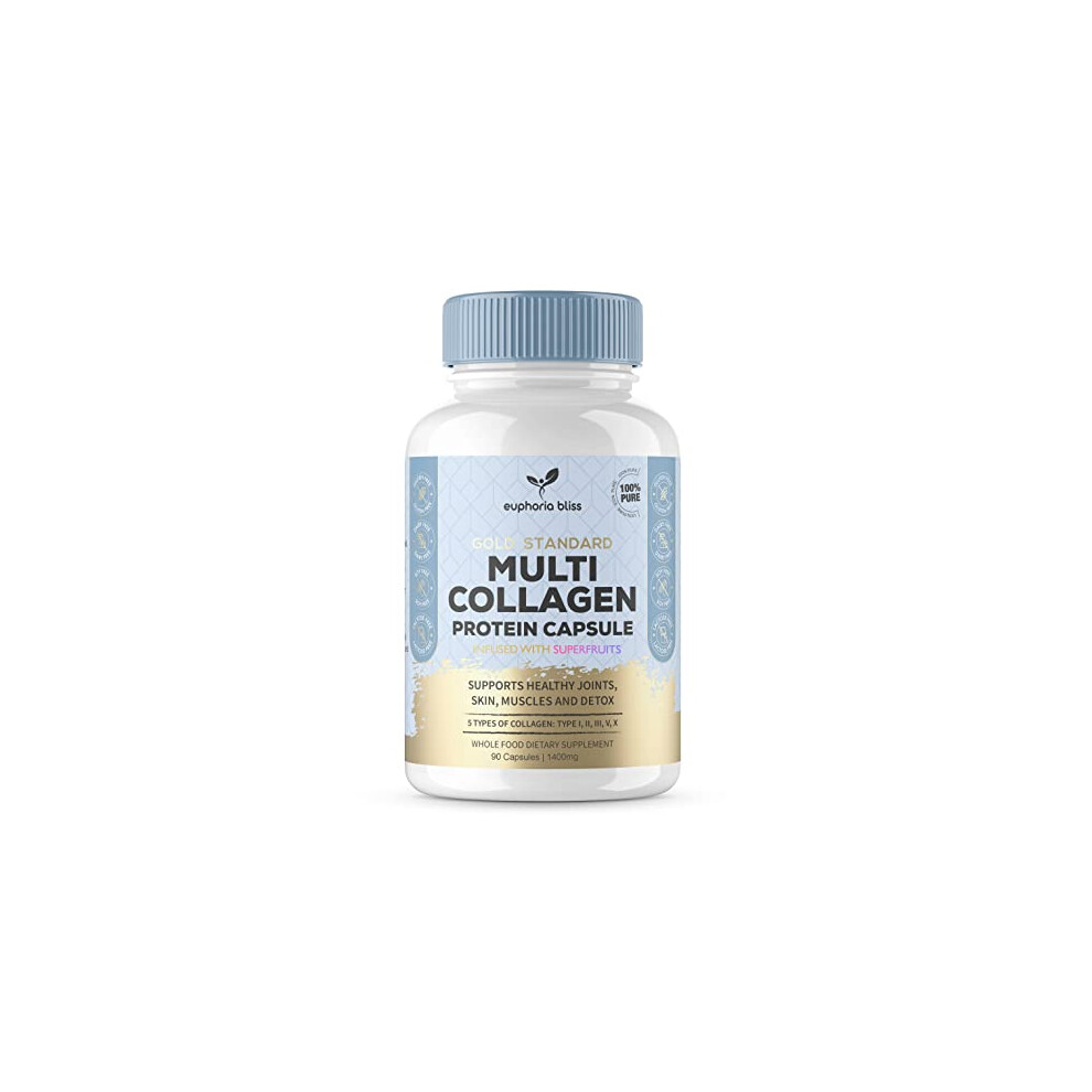 High Strength Multi Collagen 1400MG Tablets with Turmeric & Kelp, Skin, Hair, Nails & Joints, with Hyaluronic Acid, Blueberry, Biotin, Vitamin C, E,