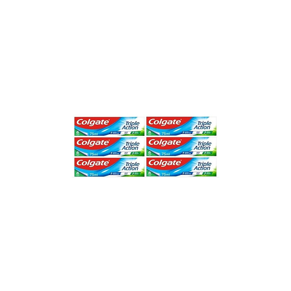 Triple Action Toothpaste 6 X 75ml: Cavity Protection, White Teeth & Fresh Breath - Not Suitable for Children Below 7 Years Old.