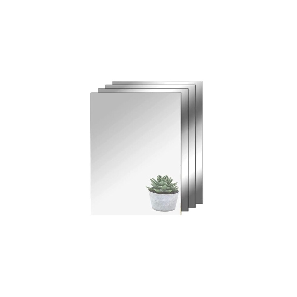 4Pcs Self Adhesive Mirrors Sheets A4 Thickened Acrylic Mirror Tiles Adhesive 2mm Wall Adhesive Mirror Large High Clear Mirror for Bathroom, Bedroom,