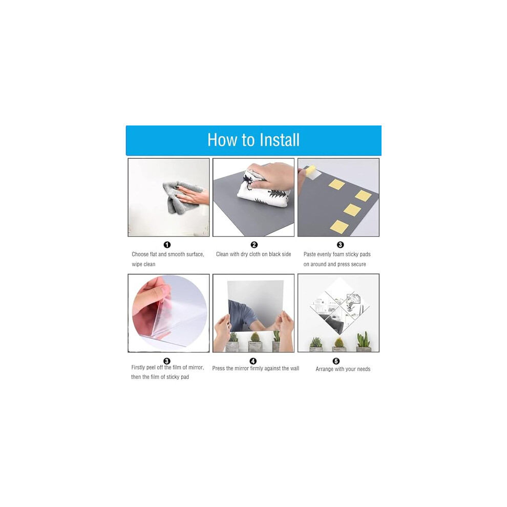 TSKDKIT 4-Pack Self Adhesive Acrylic Mirror Tiles - 30x30cm, 2mm Thick, Shatterproof
