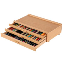 Upgraded 3-Drawer Wood Artist Supply Storage Box with Removable Dividers, Premium Beech Wood Art Storage Box, Portable Organizer Box for Paints,