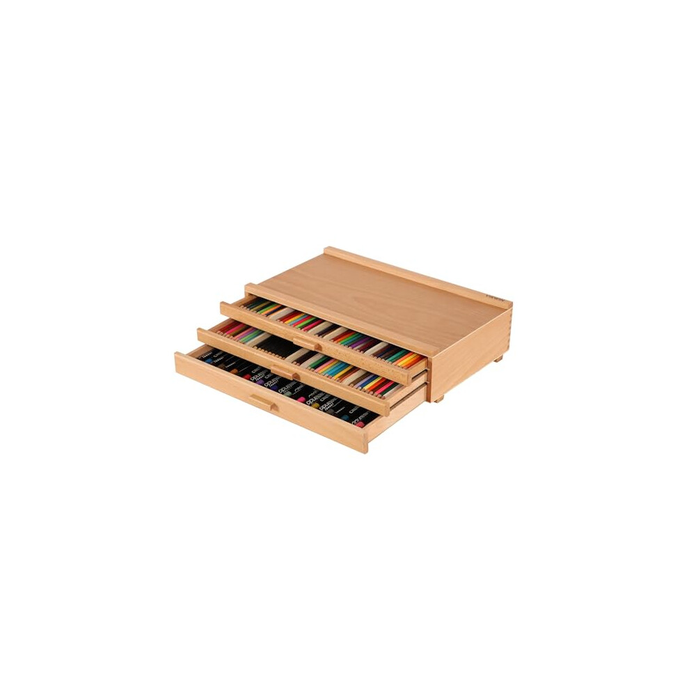 Viswin Upgraded 3-Drawer Wood Artist Supply Storage Box With Removable Dividers, Premium Beech Wood Art Storage Box, Portable Organizer Box For Paints,