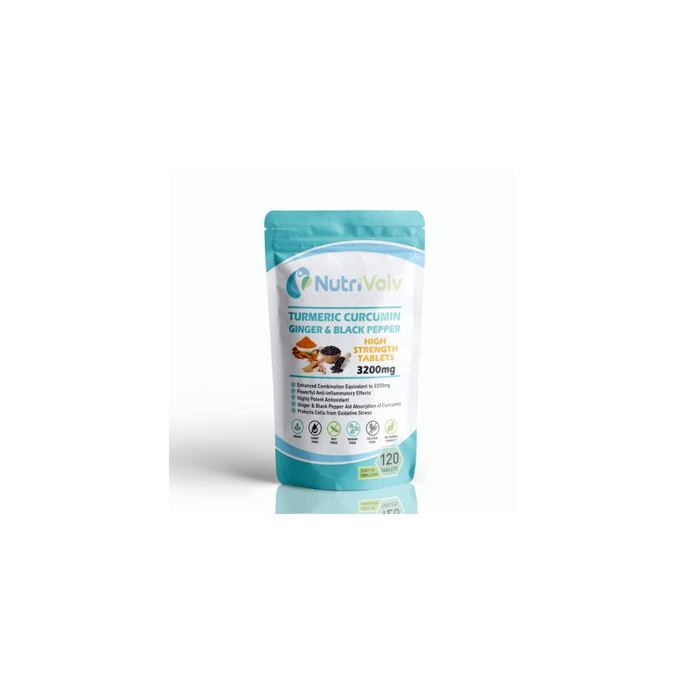 Nutrivolv Black Turmeric Curcumin- Ginger Pepper 3200Mg Organic High Strength - 120 Tablets