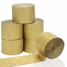 6 Rolls 4.5cm x 25m Crepe Paper Party Streamers, Streamers Backdrop Hanging Decorations for Birthday Party, Wedding and Festival Decorations, Gold