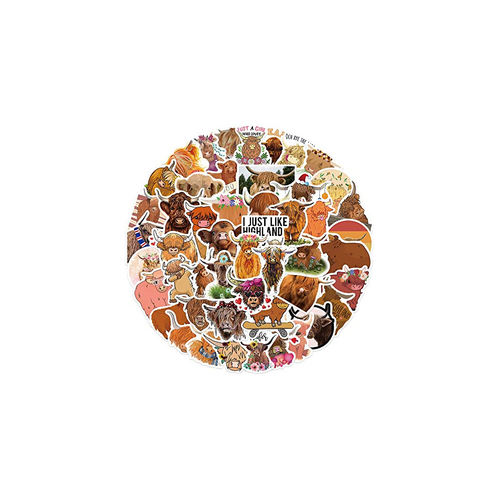 50Pcs Highland Cows Stickers for Kids Teens Adults Boys Girls Gift,Stickers Pack for Laptop,Skateboard Luggage Car Bike Cup Computer Water Bottle