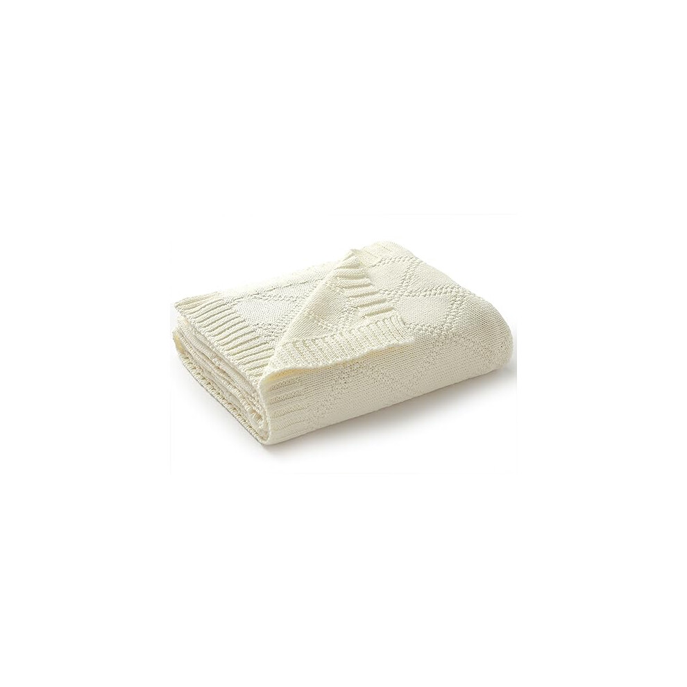 Hadetoto Baby Blanket Soft 100% Cotton Knitted Baby Cellular Blanket For Newborn Boy Girls - Ivory
