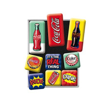 Retro Coca Cola Fridge Magnets - Pop Art - Gift Idea for Coke Fans - Magnetic Board Set - Vintage Design - 9 Pack