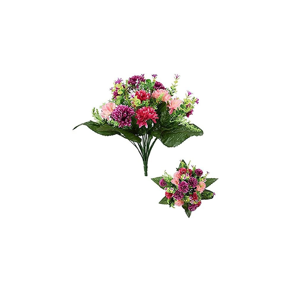 Bagari Artificial Flowers, Large Mixed Bush Grave Flowers, 41cm Fake Flowers for Decoration, Hot Pink - Ivory & Wine Artificial Flowers for Outdoor &