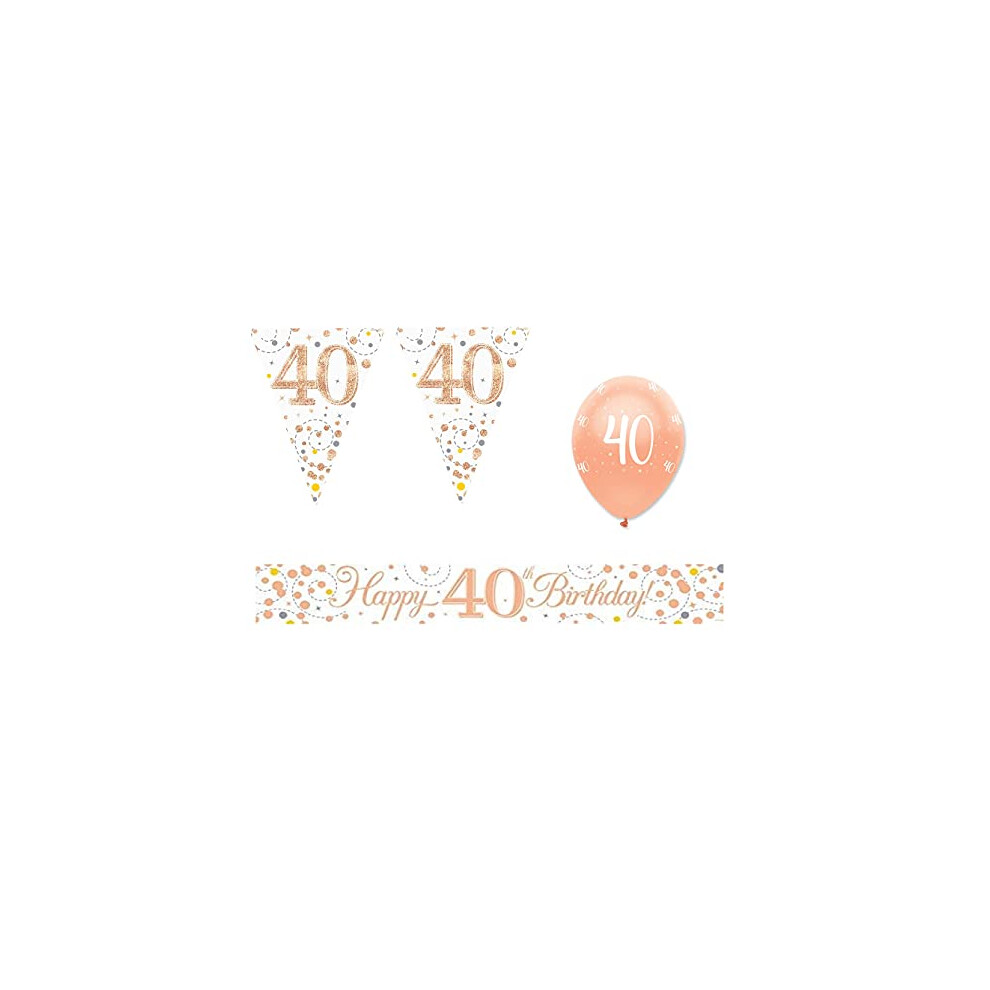 40th Birthday Rose Gold Balloons Banner Bunting Party Pack / Age 40 Rose Gold Party Kit Decorations