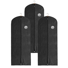 Long Garment Bags, Black Dress Covers, Pack of 3, Clothing Storage Bags, Travel, Weddings, Suits and Dresses, Breathable Fabric