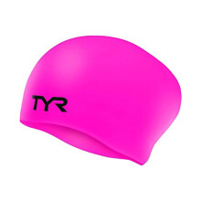 Unisex Tyr Long Hair Silicone Swim Cap, Fluo Pink, M UK