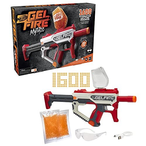 Pro Gelfire Mythic Blaster, 1,600 Gelfire Rounds, Hopper, Rechargeable Battery, Eyewear