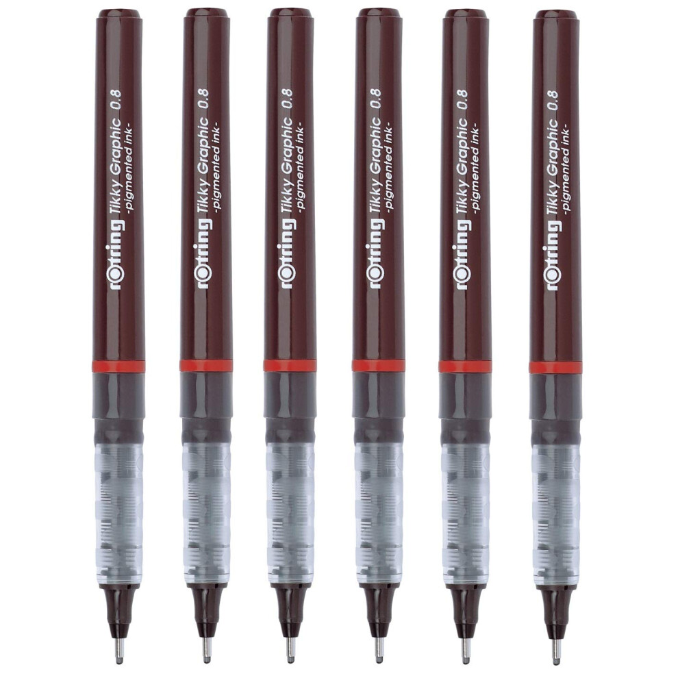 Tikky Graphic Fineliner Drawing Pen 0.8mm - Black Ink - Pack of 6