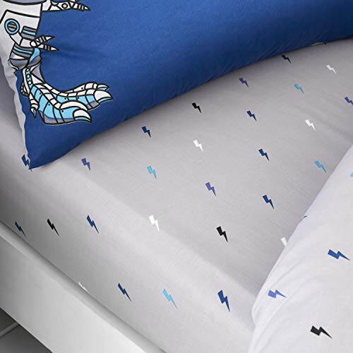 Catherine Lansfield Kids Dinobot Easy Care Junior Fitted Sheet Blue