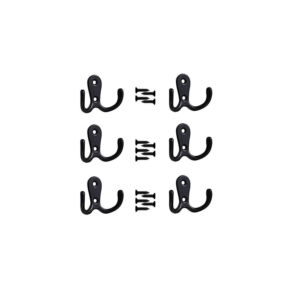 6 PCS Double Prong Robe Hooks, Dual Coat Hooks Black Double Door Hooks Chrome Coat Hook Cloth Hanger Hook Coat Hangers Metal Towel Hooks Bathroom Door