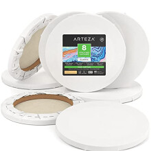 Arteza Lienzos Redondos Estirados, Pack de 8, 10 Pulgadas de Diámetro, 100% Algodón, 8 oz Gesso-Preparados