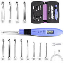 LED Crochet Hooks Set, 12 in 1 Rechargeable Lighted Crochet Hooks Set, with Small Wrench Travel Zipper Case (Interchangeable Crochet Head Sizes