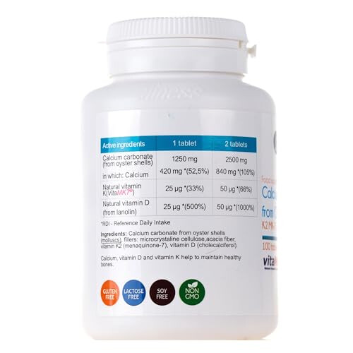 Calcium from Oyster Shells with Vitamin K2 MK-7 and D3, 100 Tablets 2