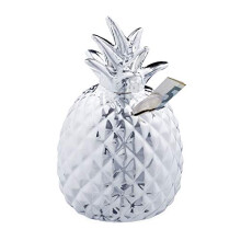 Pineapple Savings, Lockable Ceramic Money Box, 2 Keys, Tropical Piggy Bank, Silver, H x D: app. 16 x 9 cm
