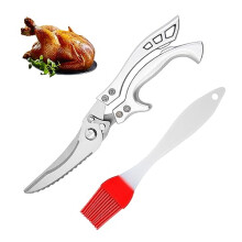 1 Pack Bone Meat Scissors, 1 Silicone Oil Brush, Stainless Steel Scissors, Kitchen Scissors, Multipurpose Scissors, Bone Scissors, Food Scissors, for