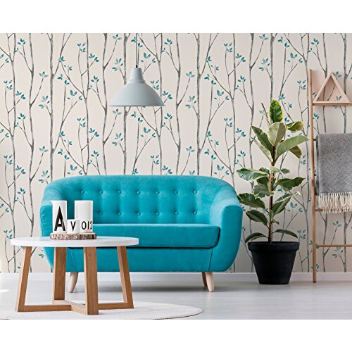 Fine Decor Urban Walls UW24777 Scandi Tree Sidewall, Blue 1