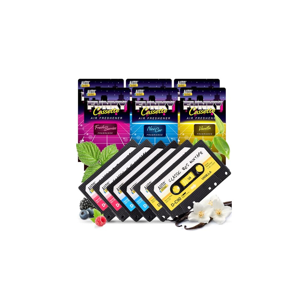 6pk Retro Cassette Tape Car Air Fresheners for Men | New Car, Berry & Vanilla | Novelty Car Air Freshener | Car Freshener Car Scents Air Freshener Car