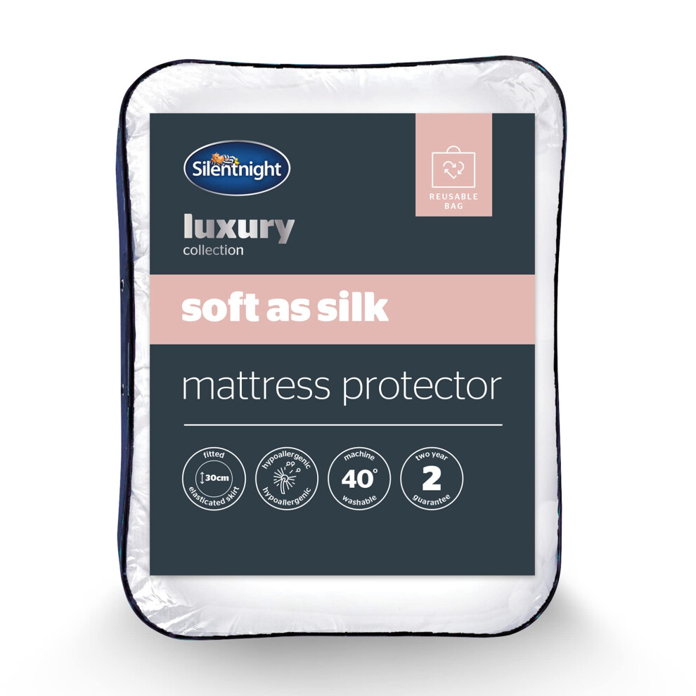 Soft as Silk Double Mattress Protector - Luxury 30cm Deep Fitted Mattress Pad Cover Topper with Silky Fibres for Luxurious Comfort - Hypoallergenic