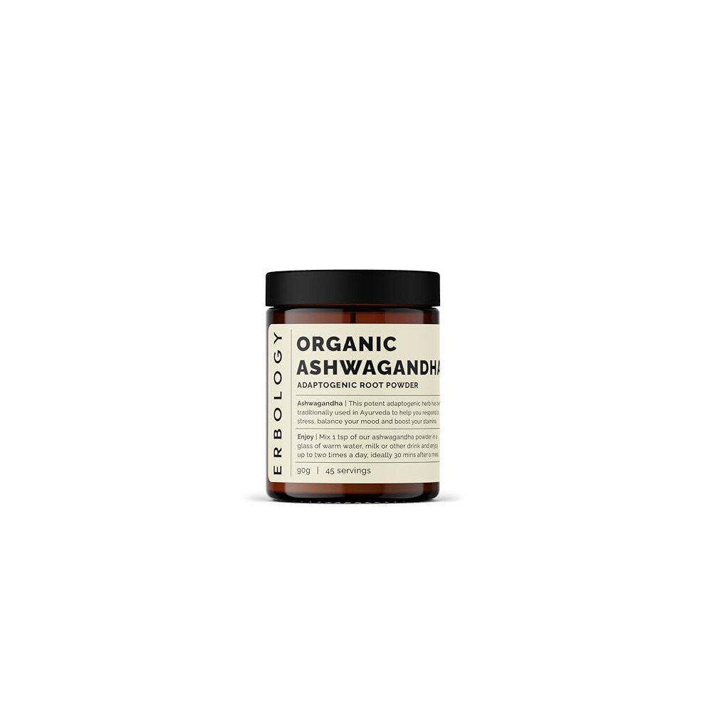 Erbology 100% Organic Ashwagandha Powder 220G - Sleep Aid - Straight From Farm - Raw, Vegan And Gluten-Free - Non-Gmo - No Additives Or Preservatives