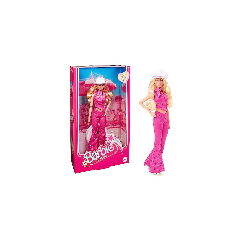 The Movie Doll, Margot Robbie Barbie Doll with Pink Western Outfit Including White Cowgirl Hat from Barbie Movie, Toys for Ages 3 and Up, One Barbie