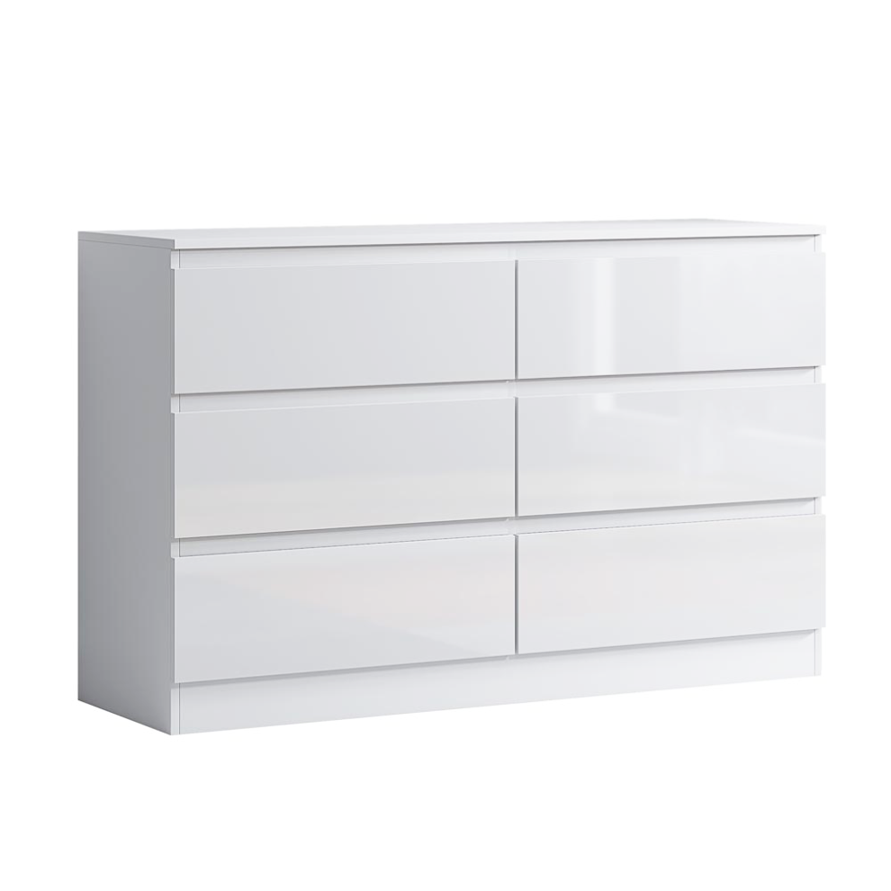 (6 Drawer in Gloss White) Carlton 6 Drawer Cabinet in Gloss White + Gloss Black