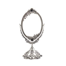 Vintage Makeup Mirror Oval Floral Tabletop Mirror Double Side Rotating Vanity Mirror with Stand for Dressing Table Bedroom (Small)