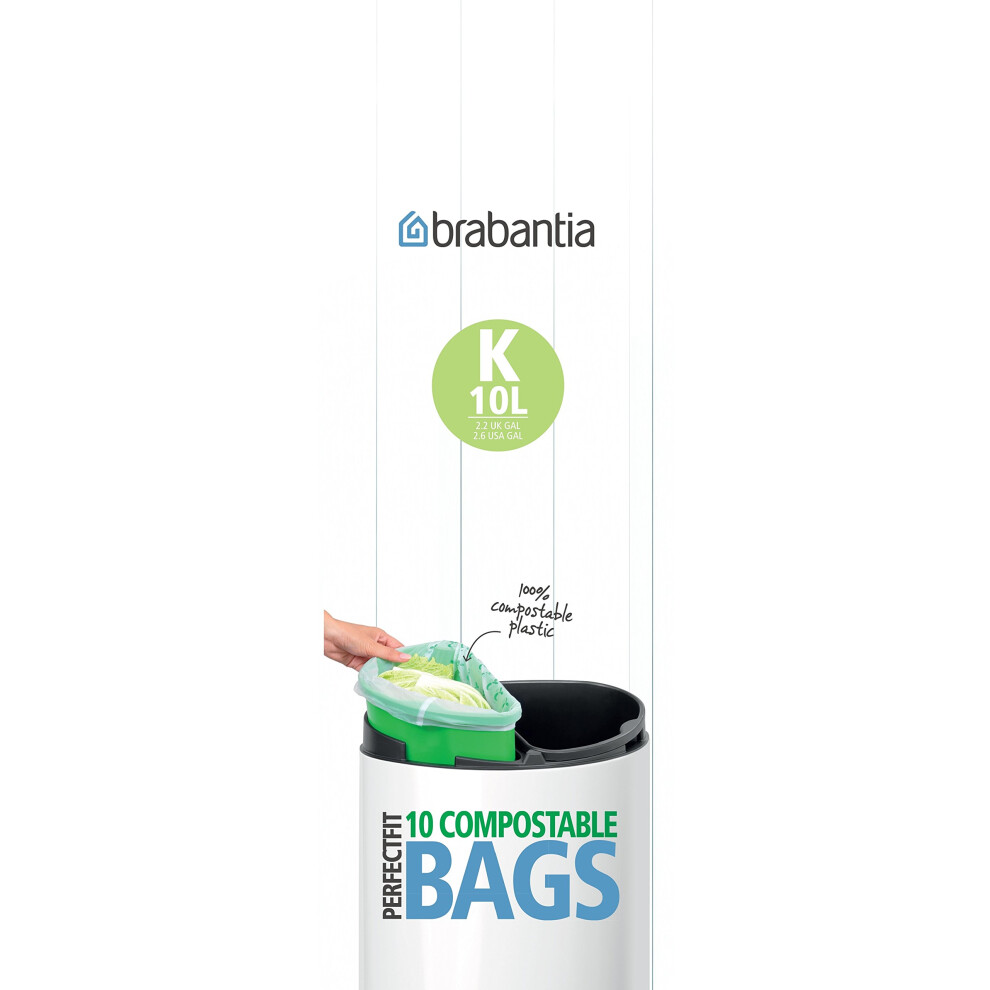 364983 Food Waste Caddy Compostable Bin Liners, 10 L (x10), Code K, White