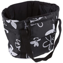 Bicycle basket with quick attachment on the handlebar, load capacity 5 kg, integrated rain cover, black with flowers