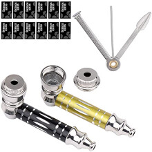 Mini Pipe Creative Detachable Metal Small Pipe, 2 Pack Portable Pocket Smoking Pipes with 50Pcs Stainless Steel Screen Filters & Pipe Scraper Cleaner