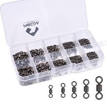 300Pcs/Box Small Size Fishing Rolling Swivel with Solid Ring Fishing Hooks to Line Connector for Saltwater of Freshwater Size 2#~10# (300Pcs/Box