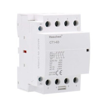 Household AC Contactor, CT1-63, 4 Pole Four Normally Open, AC 220V/240V Coil Voltage, 35 mm DIN Rail Mount