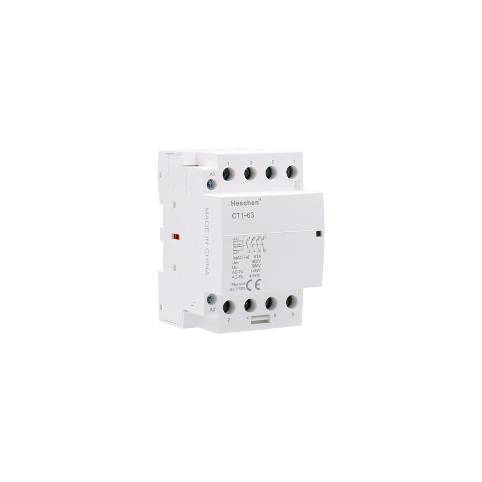 Household AC Contactor, CT1-63, 4 Pole Four Normally Open, AC 220V/240V Coil Voltage, 35 mm DIN Rail Mount
